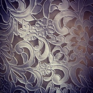 New from Elizabeth Fillmore: Matte satin laser-cut to look like lace.