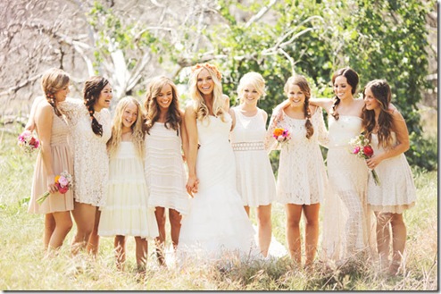white boho bridesmaids